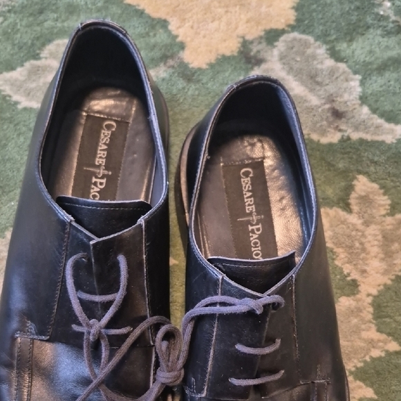 Cesare Paciotti Black Leather Lace-Up Square-Toe Oxfords main image 8
